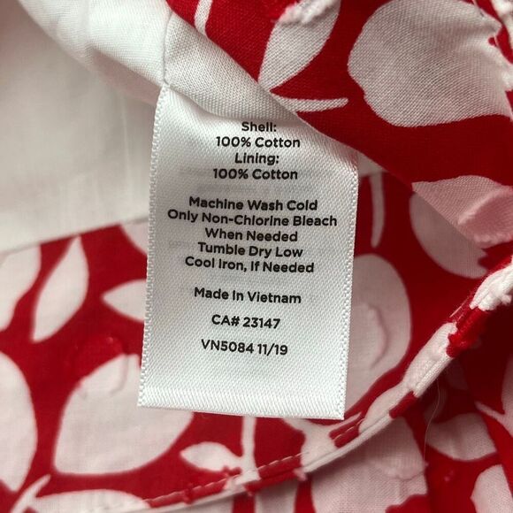 TALBOTS Midi Skirt 6P Red White Floral Print Cotton Lined A-Line Tie Textured - Picture 9 of 13